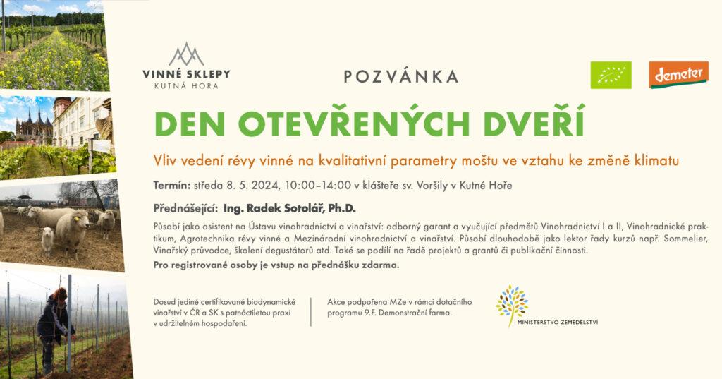 Den otevřených dveří na téma vliv vedení révy na kvalitativní parametry moštu ve vztahu ke změně klimatu.